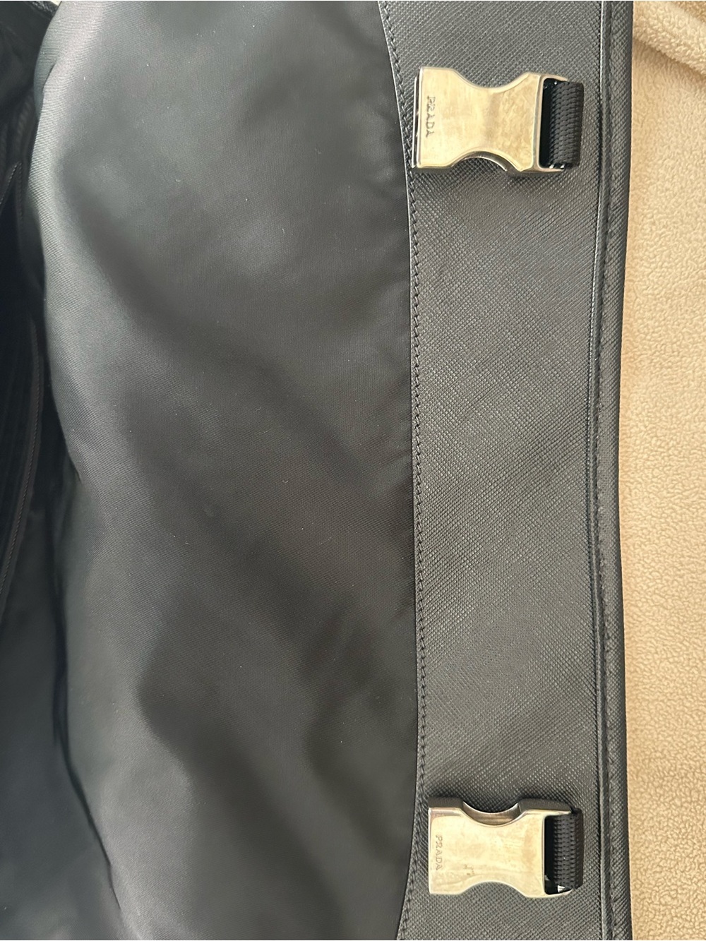 Prada Tessuto Nylon Messenger Laptop Bag unisex crossbody black silver buckle - Picture 11 of 12